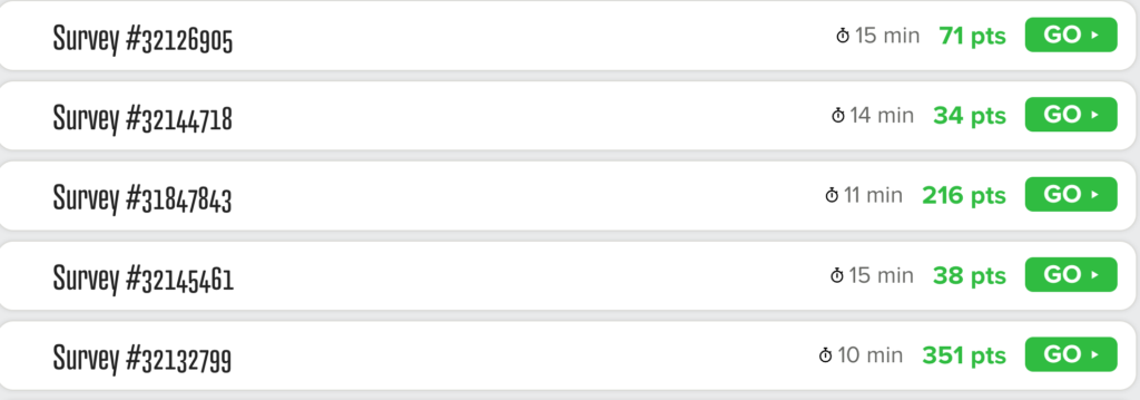 Points for completing surveys