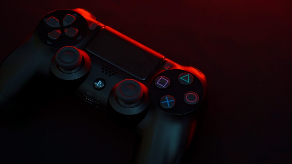 PlayStation controller in a dark room