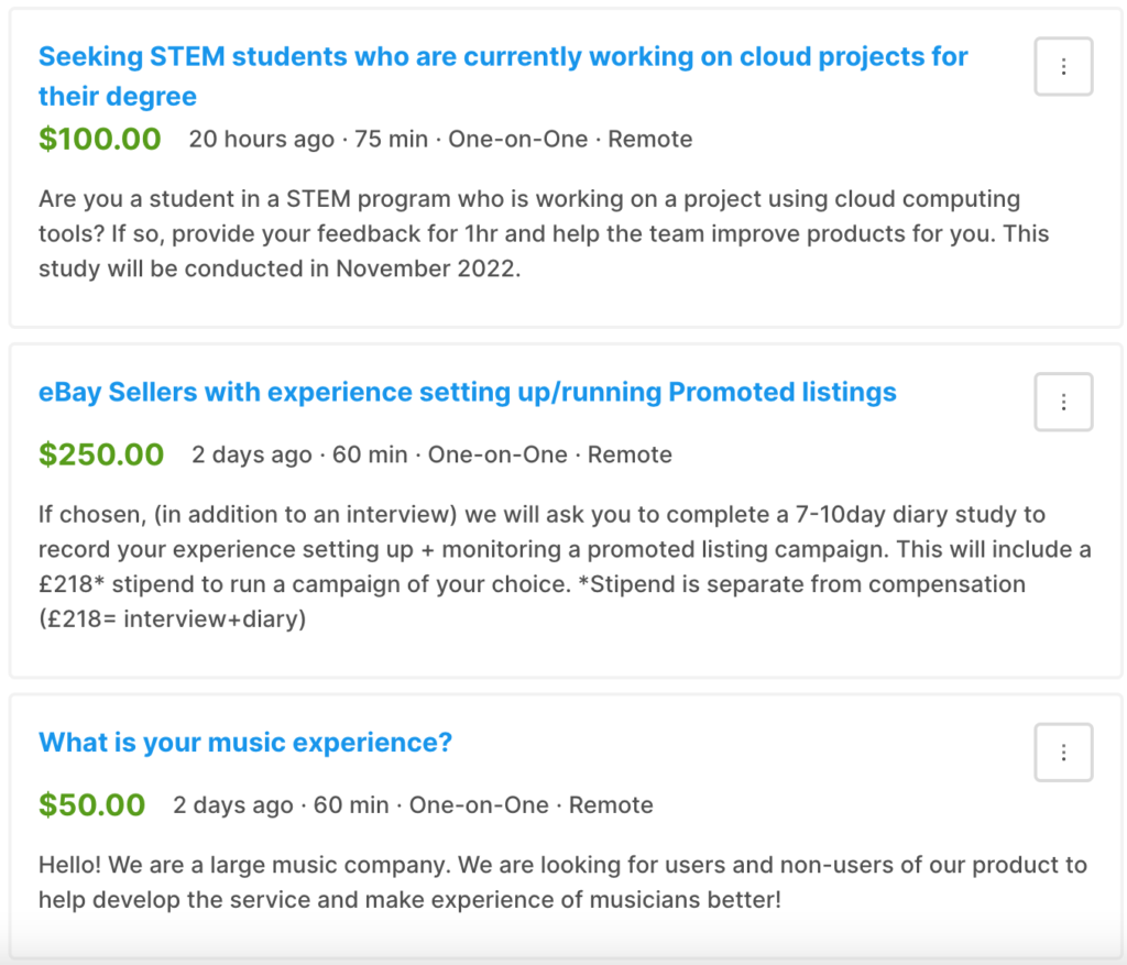 Respondent.io list of jobs