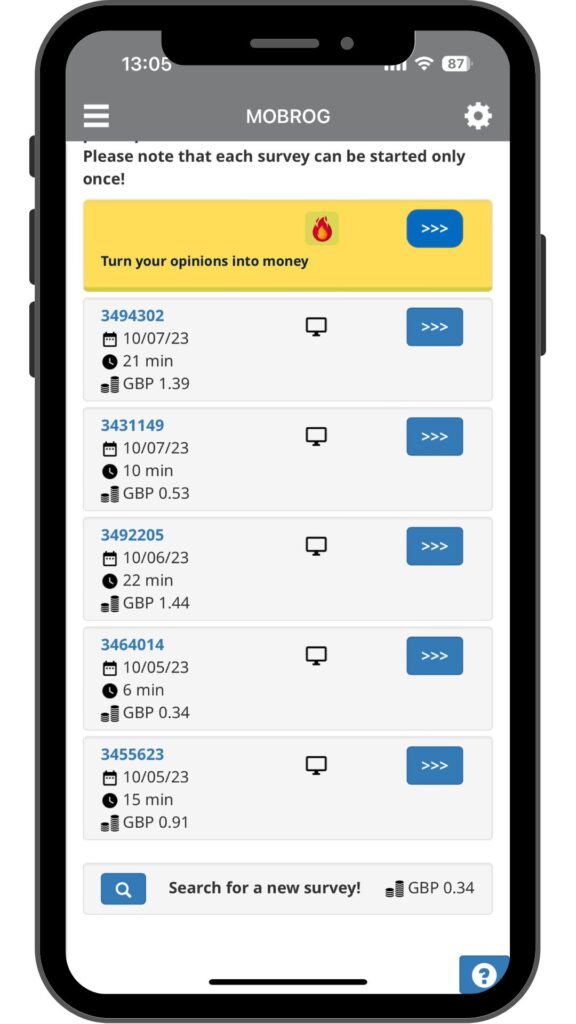 MOBROG surveys on the app