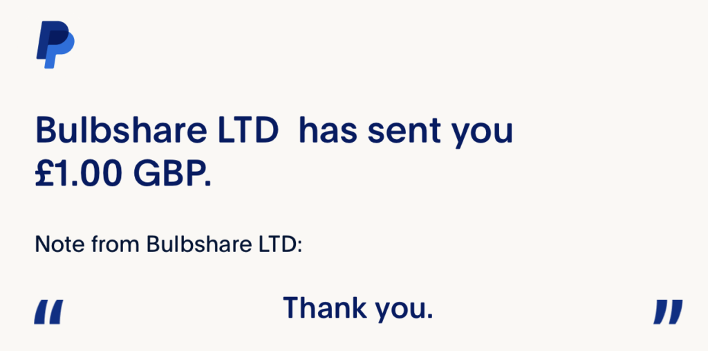 Payment from Bulbshare