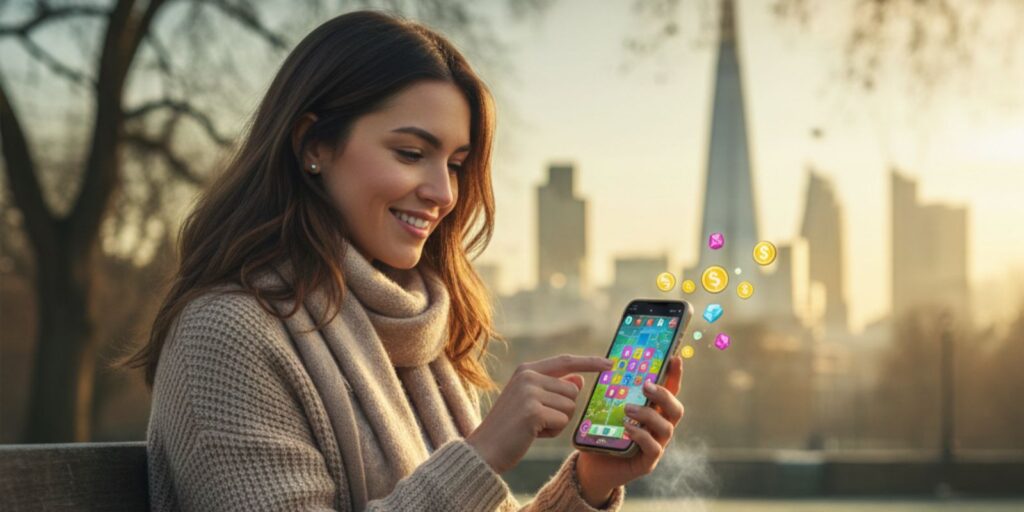 Person playing mobile games