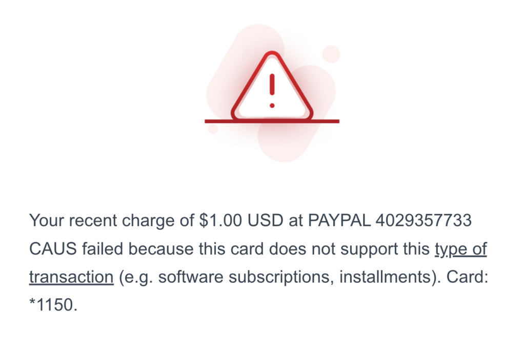 PayPal payment failed