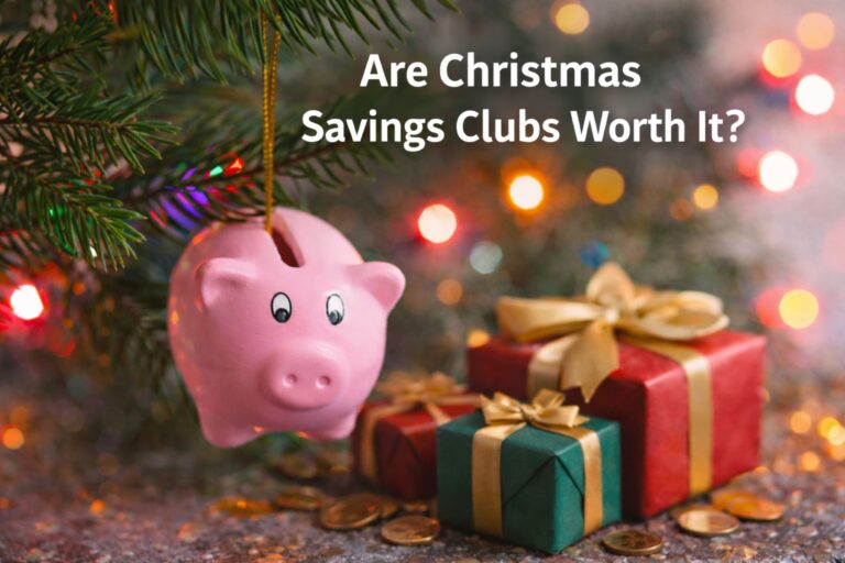 A savings pig, presents and Christmas tree