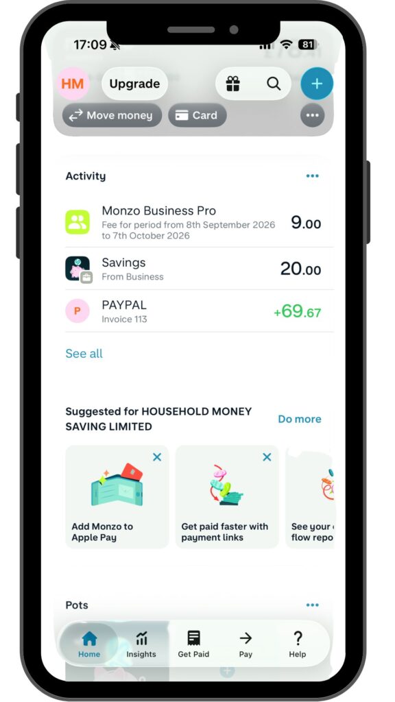 My Monzo business account
